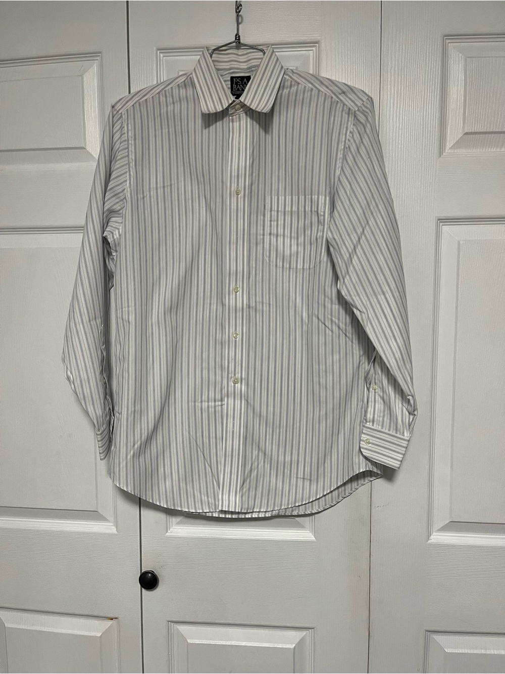 Jos. A. Bank White Dress Shirt with Light Gray Stripes